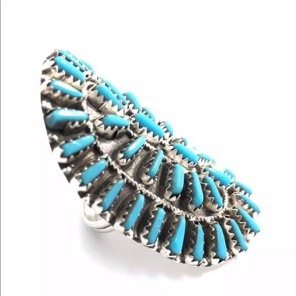 Navajo Turquoise Needlepoint Sterling Silver Ring Size 10 Violet Begay Navajo Turquoise Needlepoint Sterling Silver Ring Size 10 Violet Begay